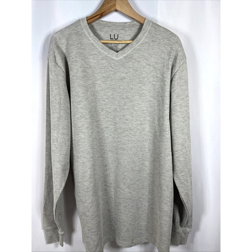 NWOT Linea Uomo Gray Waffle Knit Thermal‎ V-Neck Size 2XL